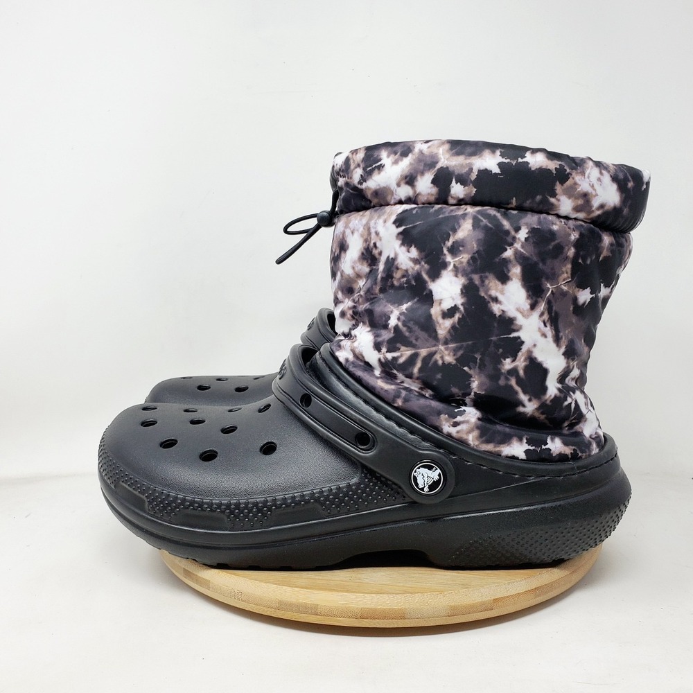 Crocs Boots Womens 9 Neo Puff Classic Lined Black Tie‎ Dye Rubber Pull On Shoes
